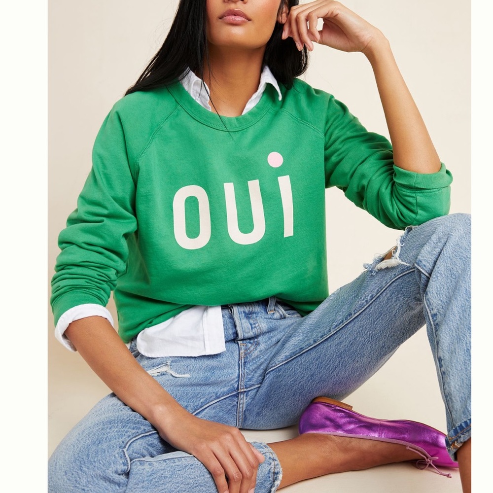 Anthropologie Green 'oui' Graphic Sweatshirt